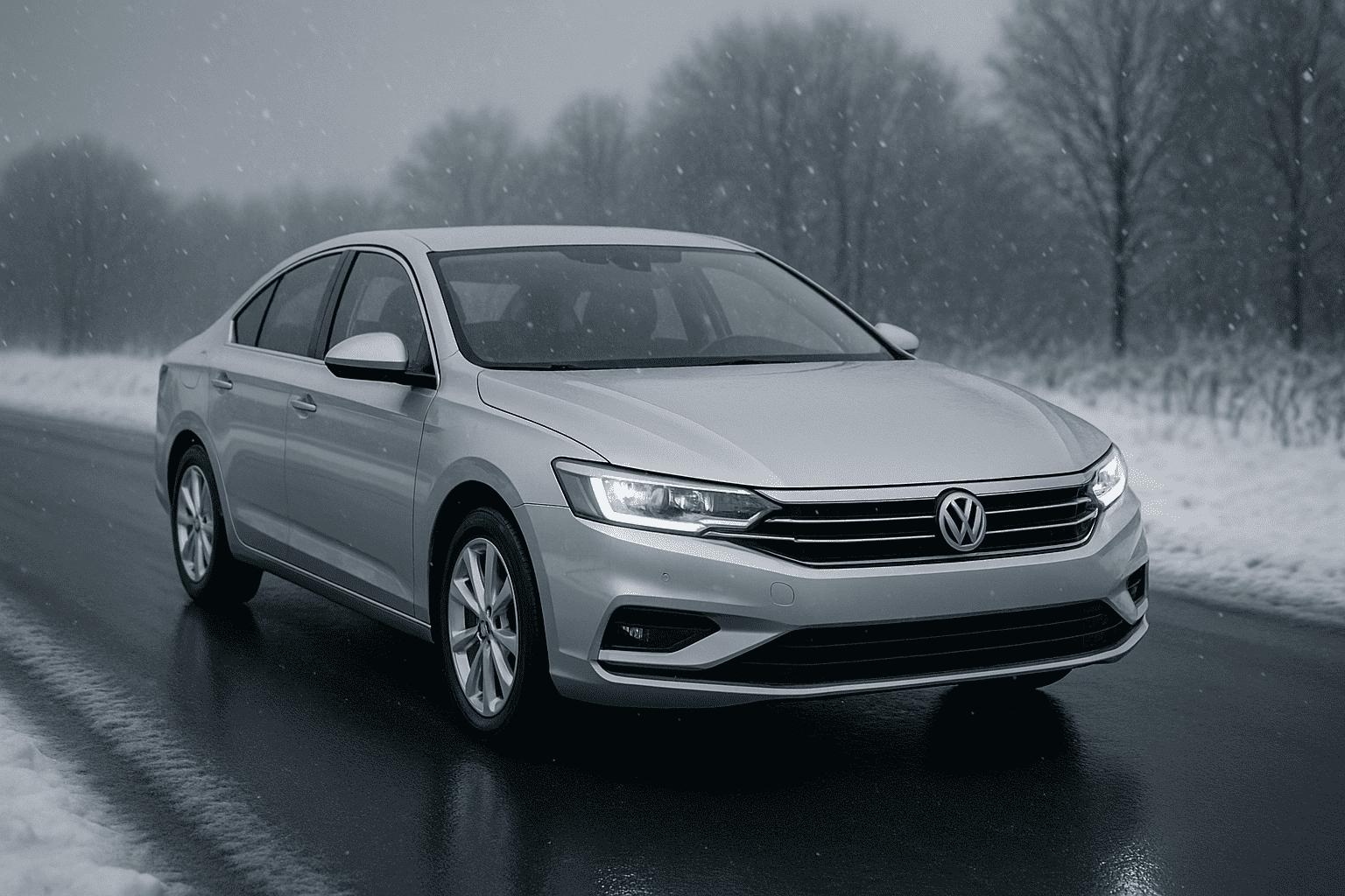 Ren silvrig bil i vintertid